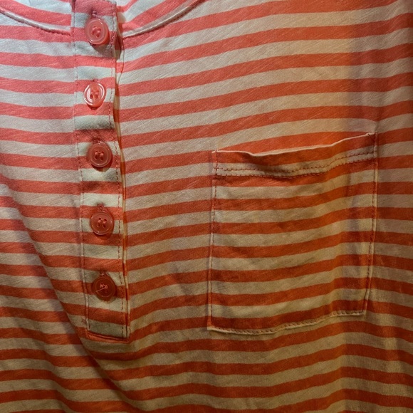 Pink and white striped short sleeve top with pocket and button details - Picture 3 of 3